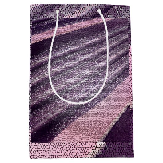 Purple pink abstract stripes with elegant sparkle medium cadeauzakje (Voorkant)