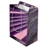 Purple pink abstract stripes with elegant sparkle medium cadeauzakje (Achterkant Gekanteld)