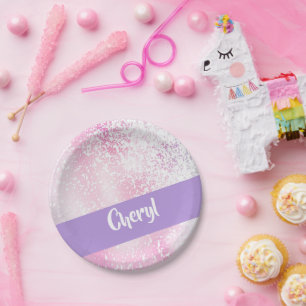 Purple, pink and white schaduwglitter papieren bordje
