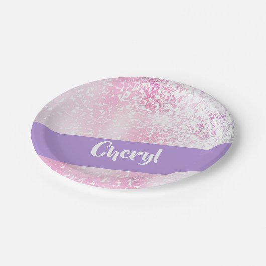 Purple, pink and white schaduwglitter papieren bordje (Gekanteld)