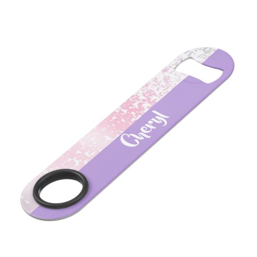 Purple, pink and white schaduwglitter speed flessenopener (Voorkant Gekanteld)