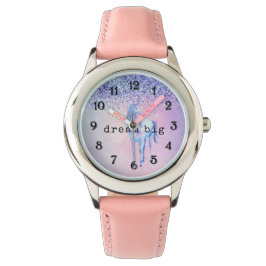 Purple Pink Blue Schabre Unicorn Glitter Horloge