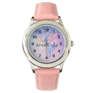 Purple Pink Blue Schabre Unicorn Glitter Horloge