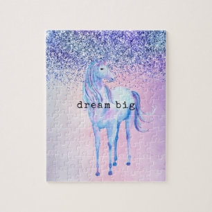 Purple Pink Blue Schabre Unicorn Glitter Legpuzzel