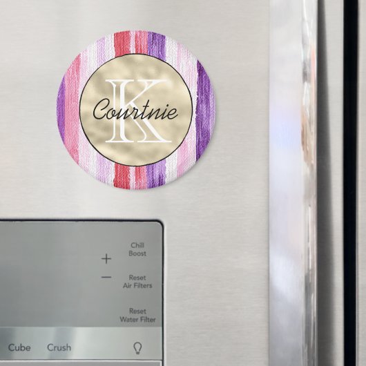 Purple Pink Blush Red Stripes Gold Monogram      Magneet (Insitu (Koelkast))