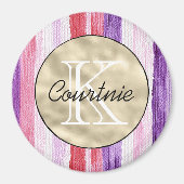 Purple Pink Blush Red Stripes Gold Monogram      Magneet (Voorkant)