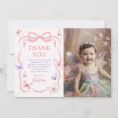 Purple Pink Bow Butterfly Birthday Party Photo Bedankkaart (Voorkant)