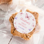 Purple Pink Bow Butterfly Birthday Party Ronde Sticker