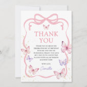 Purple Pink Bow Butterfly Girl Birthday Party Bedankkaart (Voorkant)