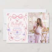 Purple Pink Bow Little Butterfly Baby Shower Photo Kaart (Voorkant)