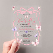 Purple Pink Bow Our Little Butterfly Birthday Acryl Uitnodigingen (Insitu (Draagbaar))