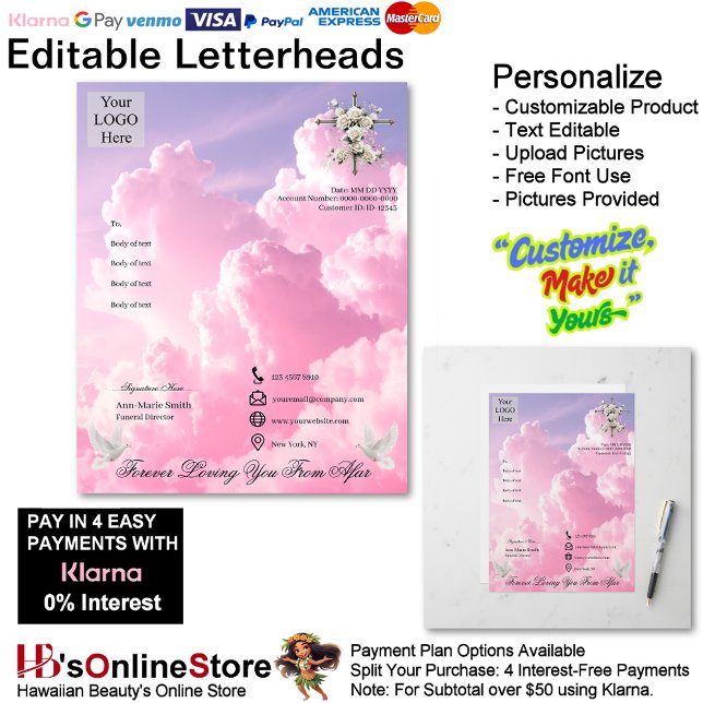 Purple Pink Clouds Dove Cross Funeral Memorial  Briefhoofd (Purple Pink Clouds Dove Cross Funeral Memorial Letterhead.)
