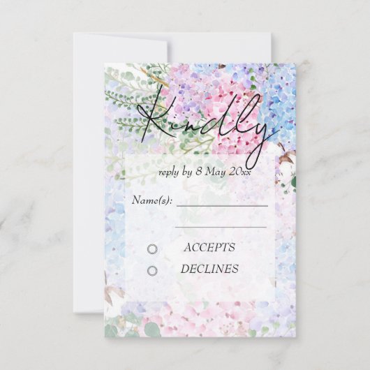 purple pink hydrangea paintings Wedding RSVP Card Kaart (Voorkant)