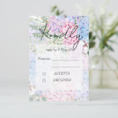 purple pink hydrangea paintings Wedding RSVP Card Kaart (Staand voorkant)