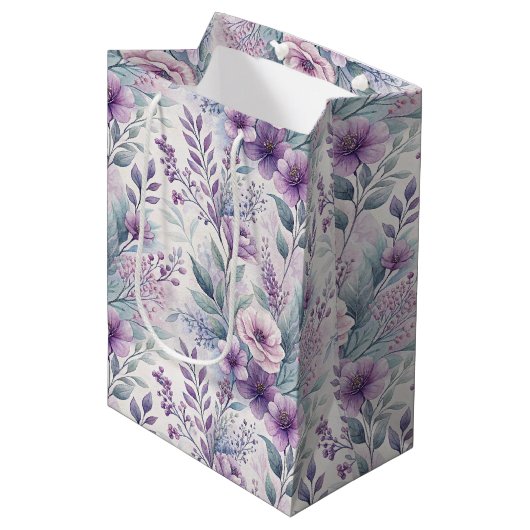 Purple, Pink, Lavender Floral  Medium Cadeauzakje (Voorkant Gekanteld)