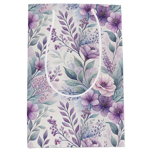 Purple, Pink, Lavender Floral  Medium Cadeauzakje (Voorkant)
