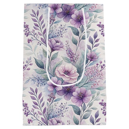 Purple, Pink, Lavender Floral  Medium Cadeauzakje (Achterkant)