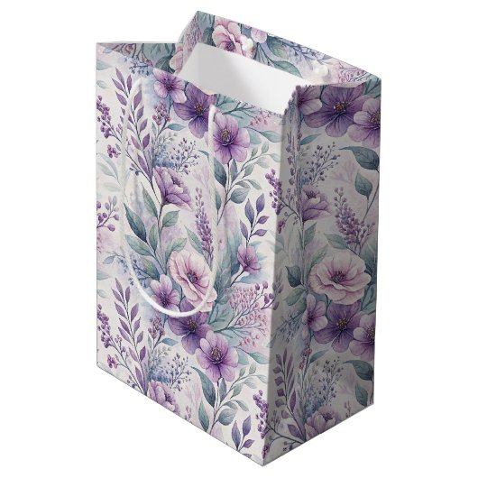 Purple, Pink, Lavender Floral  Medium Cadeauzakje (Achterkant Gekanteld)