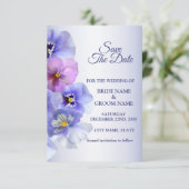 Purple Pink Lilac Pansy Floral Rustic Wedding Save The Date (Staand voorkant)
