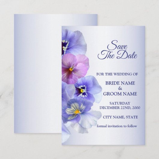 Purple Pink Lilac Pansy Floral Rustic Wedding Save The Date (Voorkant / Achterkant)