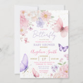 Purple & Pink Little Butterfly Floral Baby Shower Kaart (Voorkant)