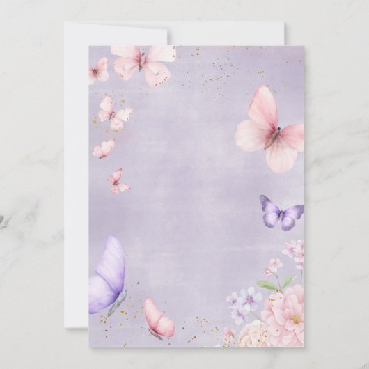 Purple & Pink Little Butterfly Floral Baby Shower Kaart (Achterkant)