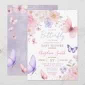 Purple & Pink Little Butterfly Floral Baby Shower Kaart (Voorkant / Achterkant)