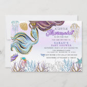 Purple Pink Modern Glitter Mermaid Baby Shower Kaart (Voorkant)