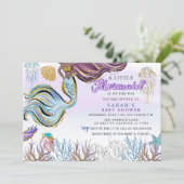 Purple Pink Modern Glitter Mermaid Baby Shower Kaart (Staand voorkant)