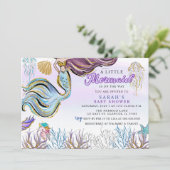 Purple Pink Modern Glitter Mermaid Baby Shower Kaart (Staand voorkant)