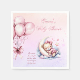 Purple Pink Moon Dreamy Baby Bear Baby Shower Napk Servet