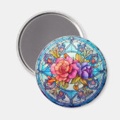 Purple & Pink Rose Floral Faux Stained-Glass Magneet (Voorkant / Achterkant)