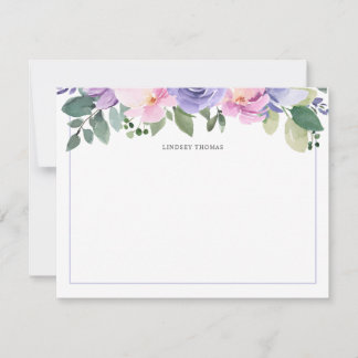 Purple Pink Watercolor Floral Personalized Notitiekaartje