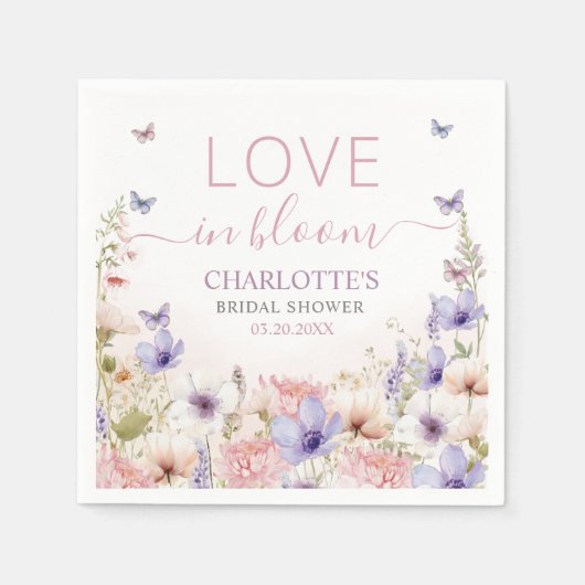 Purple Pink Wildflower Butterflies Love in Bloom Servet (Voorkant)