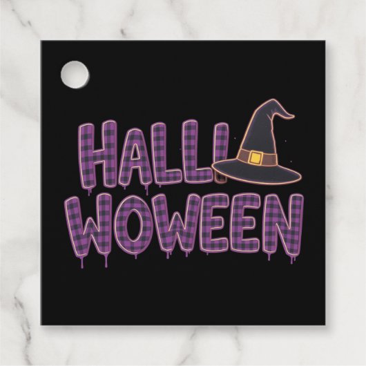 Purple Plaid Halloween Witch Hat Bedankjes Labels (Voorkant)