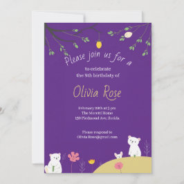 Purple Playful Birthday Invitation for Kids Kaart