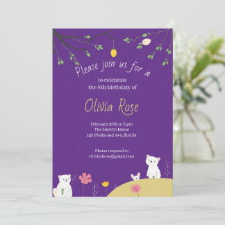 Purple Playful Birthday Invitation for Kids Kaart