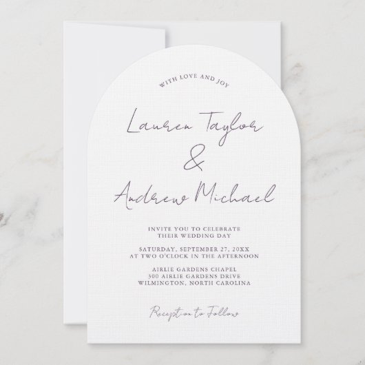 Purple Plum Romantic Modern Arch Wedding Kaart (Voorkant)