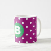 Purple Polka Dot Pattern Green Monogram Koffiemok (Voorkant rechts)