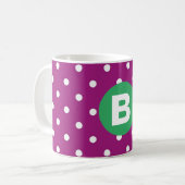 Purple Polka Dot Pattern Green Monogram Koffiemok (Voorkant links)