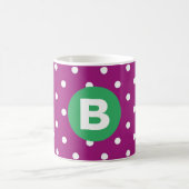 Purple Polka Dot Pattern Green Monogram Koffiemok (Center)