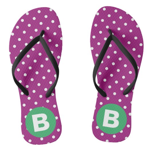 Purple Polka Dot Pattern Green Monogram Teenslippers (Voetbed)