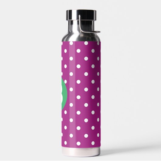 Purple Polka Dot Pattern Green Monogram Waterfles (Links)