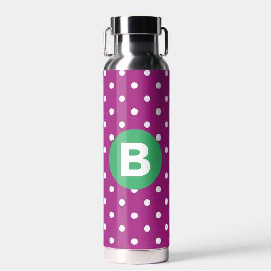 Purple Polka Dot Pattern Green Monogram Waterfles (Voorkant)