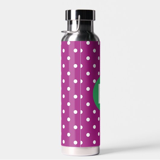Purple Polka Dot Pattern Green Monogram Waterfles (Rechts)
