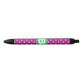 Purple Polka Dot Pattern Green Monogram Zwarte Inkt Pen (Voorkant)