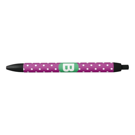 Purple Polka Dot Pattern Green Monogram Zwarte Inkt Pen (Voorkant)