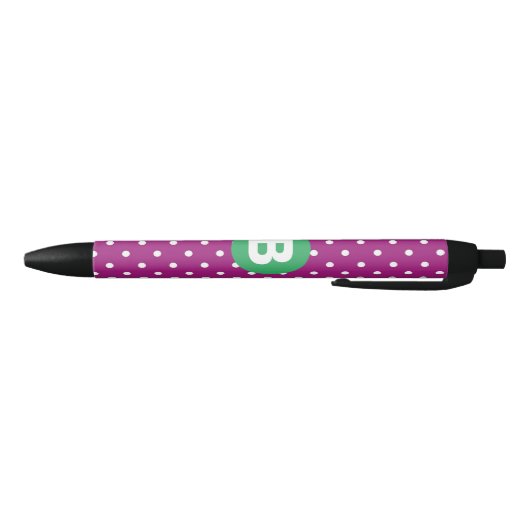 Purple Polka Dot Pattern Green Monogram Zwarte Inkt Pen (Bodem)