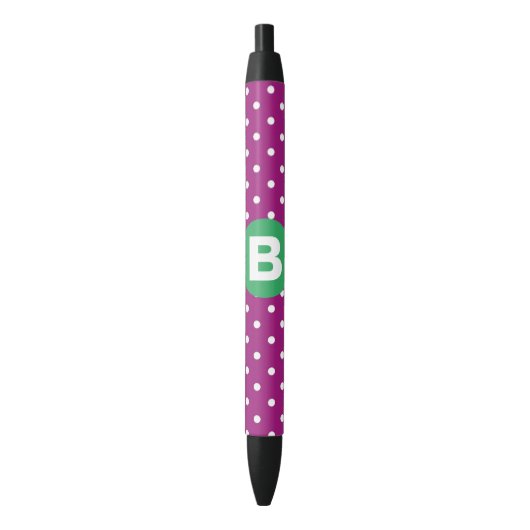 Purple Polka Dot Pattern Green Monogram Zwarte Inkt Pen (Voorkant Verticaal)