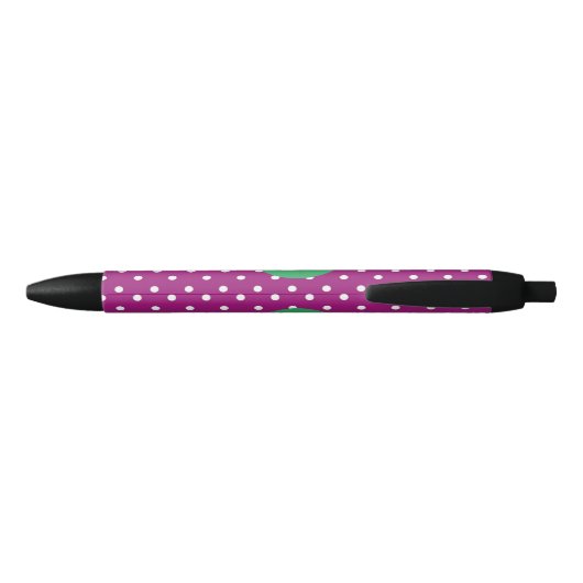 Purple Polka Dot Pattern Green Monogram Zwarte Inkt Pen (Achterkant)